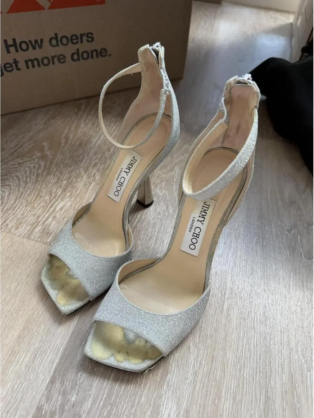Jimmy Choo Reon 100 silver glitter heels